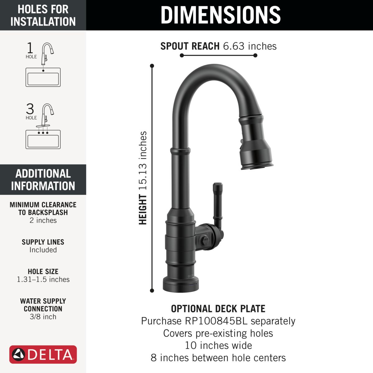 DELTA Broderick Touch2O Bar / Prep Faucet with Touchless Technology — Matte Black