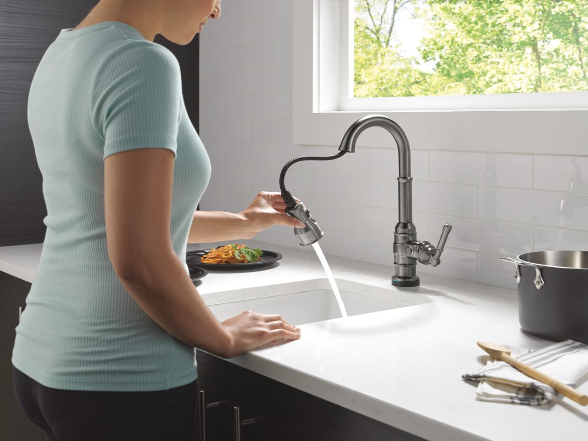 DELTA Broderick Touch2O Bar / Prep Faucet with Touchless Technology — Black Stainless
