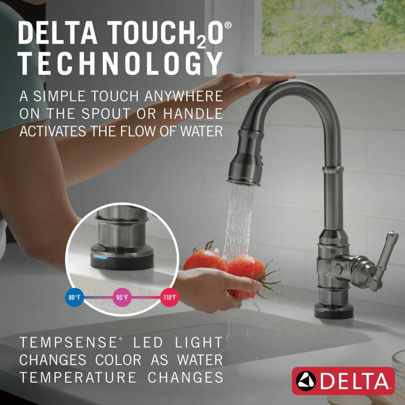 DELTA Broderick Touch2O Bar / Prep Faucet with Touchless Technology — Black Stainless