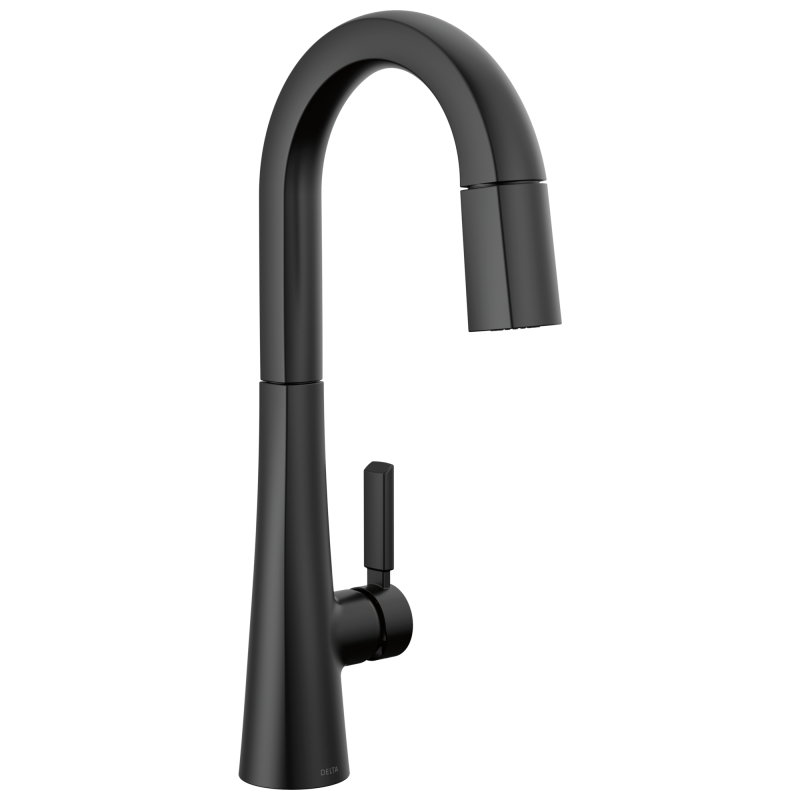 DELTA Monrovia Single Handle Pull-Down Bar/Prep Faucet — Matte Black