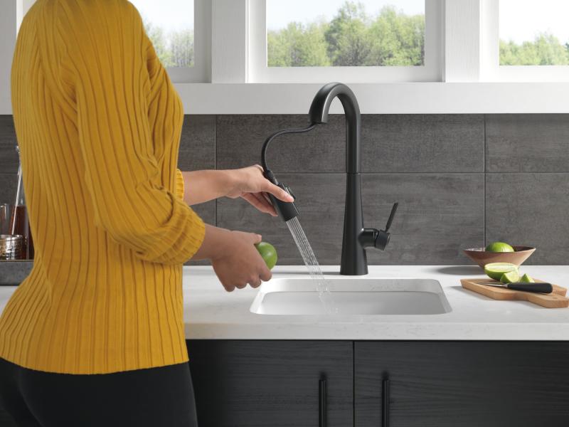 DELTA Monrovia Single Handle Pull-Down Bar/Prep Faucet — Matte Black