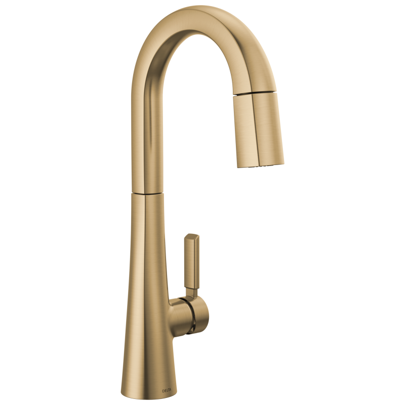 DELTA Monrovia Single Handle Pull-Down Bar/Prep Faucet — Lumicoat® Champagne Bronze