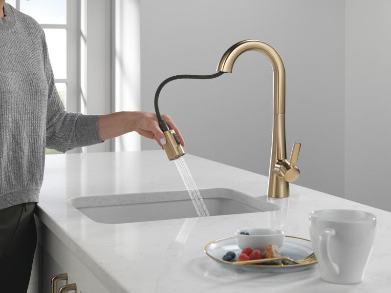DELTA Monrovia Single Handle Pull-Down Bar/Prep Faucet — Lumicoat® Champagne Bronze