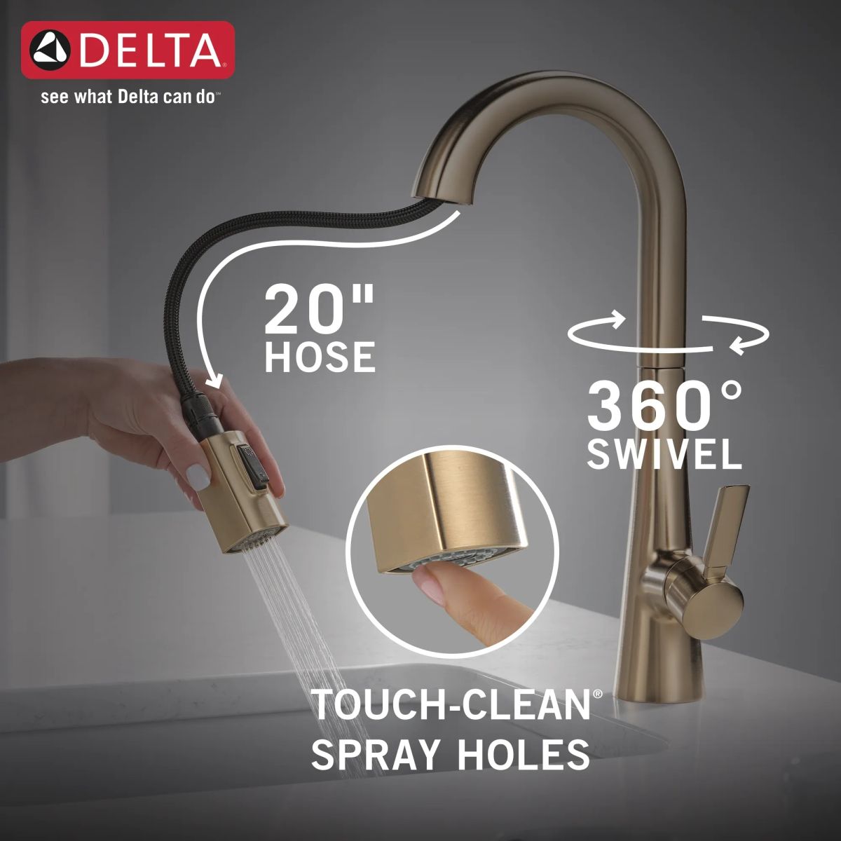 DELTA Monrovia Single Handle Pull-Down Bar/Prep Faucet — Lumicoat® Champagne Bronze
