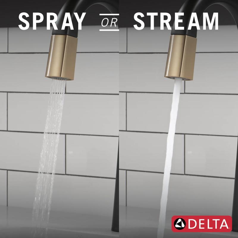 DELTA Monrovia Single Handle Pull-Down Bar / Prep Faucet — Matte Black / Champagne Bronze