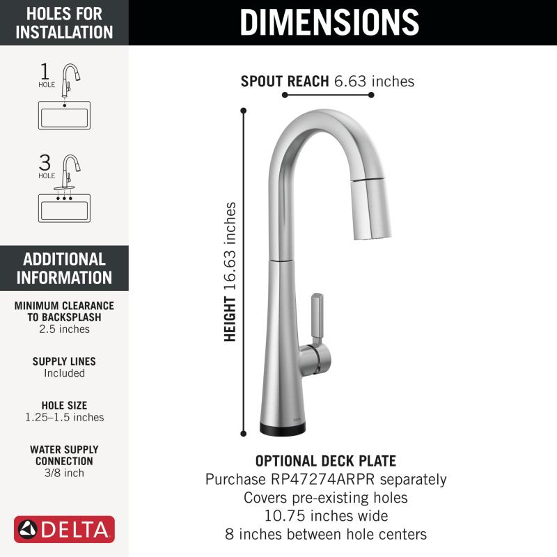 DELTA Monrovia Touch2O Bar / Prep Faucet with Touchless Technology — Lumicoat® Arctic Stainless