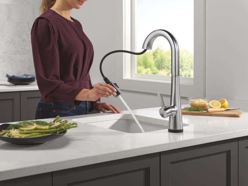 DELTA Monrovia Touch2O Bar / Prep Faucet with Touchless Technology — Lumicoat® Arctic Stainless