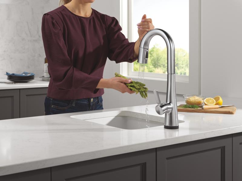 DELTA Monrovia Touch2O Bar / Prep Faucet with Touchless Technology — Lumicoat® Arctic Stainless