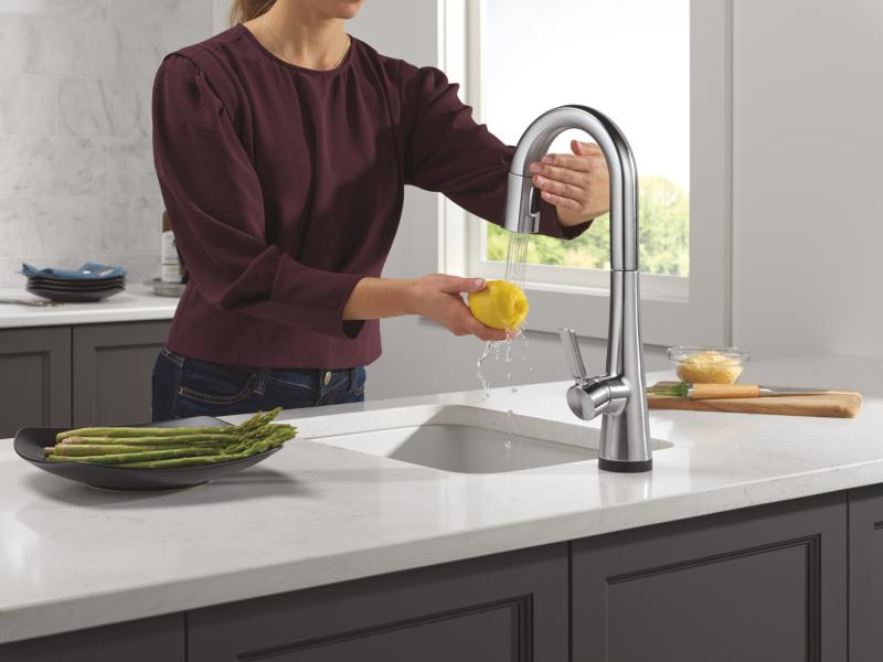 DELTA Monrovia Touch2O Bar / Prep Faucet with Touchless Technology — Lumicoat® Arctic Stainless