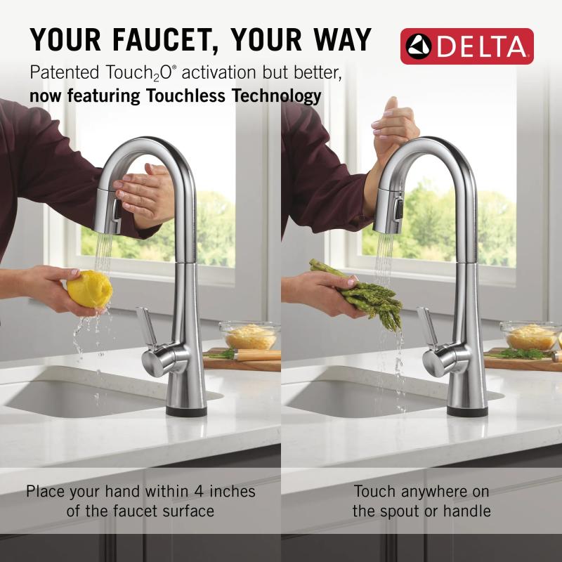 DELTA Monrovia Touch2O Bar / Prep Faucet with Touchless Technology — Lumicoat® Arctic Stainless