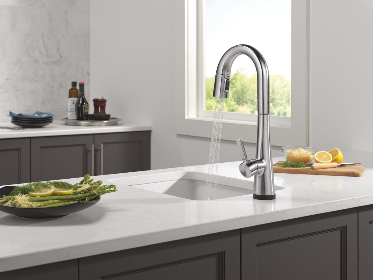 DELTA Monrovia Touch2O Bar / Prep Faucet with Touchless Technology — Lumicoat® Arctic Stainless