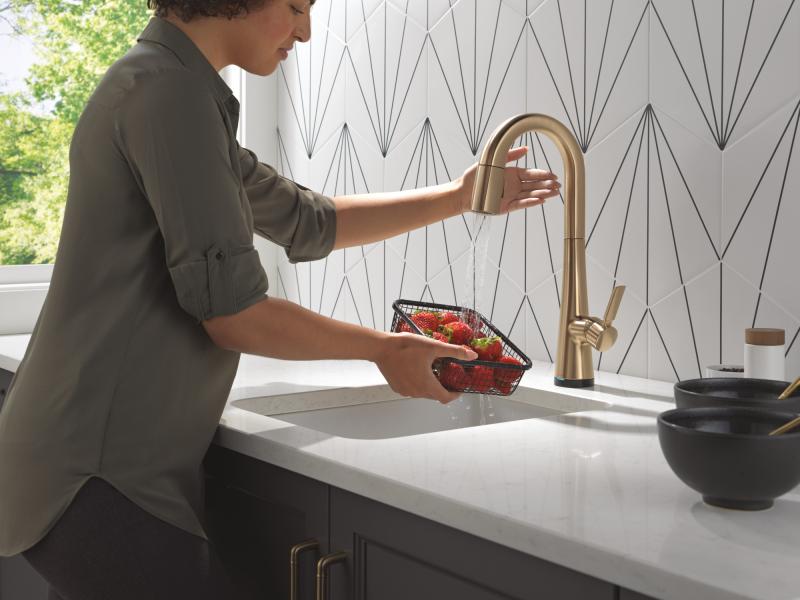 DELTA Monrovia Touch2O Bar / Prep Faucet with Touchless Technology — Lumicoat® Champagne Bronze