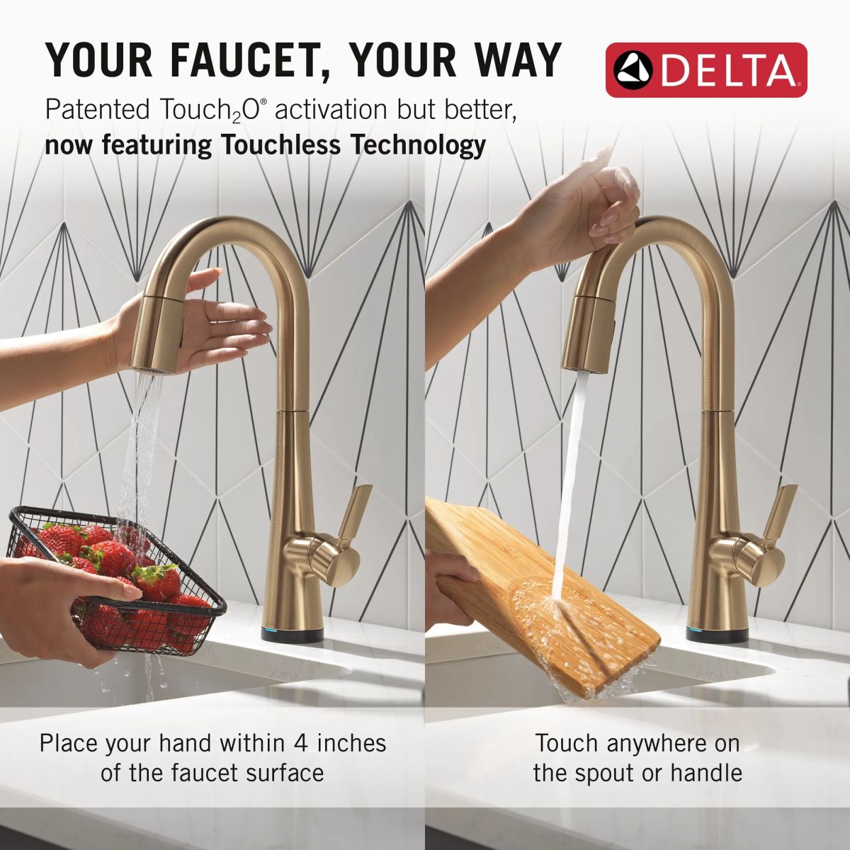 DELTA Monrovia Touch2O Bar / Prep Faucet with Touchless Technology — Lumicoat® Champagne Bronze