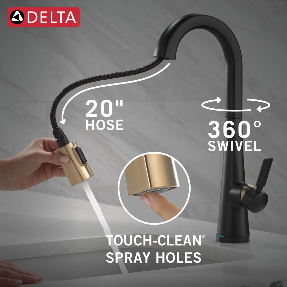 DELTA Monrovia Touch2O Bar / Prep Faucet with Touchless Technology — Matte Black / Champagne Bronze