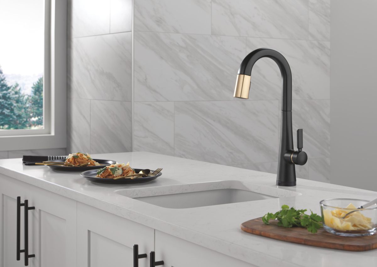DELTA Monrovia Touch2O Bar / Prep Faucet with Touchless Technology — Matte Black / Champagne Bronze