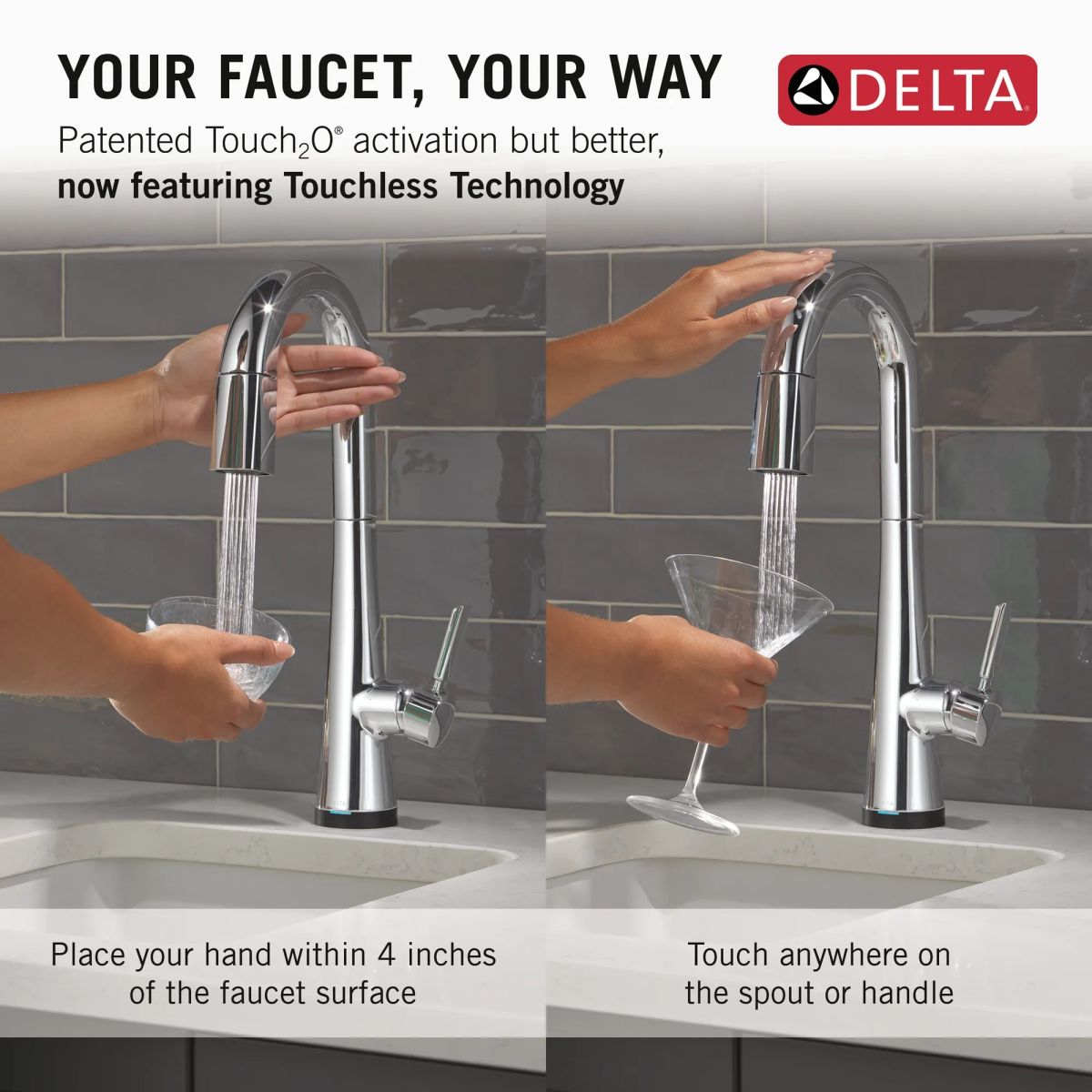 DELTA Monrovia Touch2O Bar / Prep Faucet with Touchless Technology — Lumicoat® Chrome