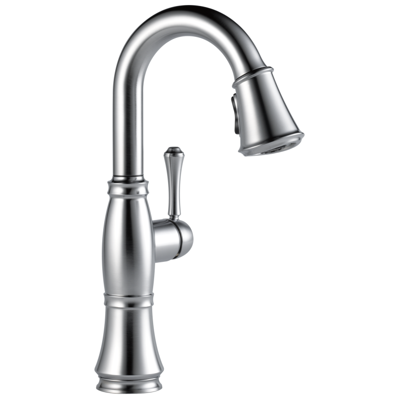 DELTA Cassidy Single Handle Pull-Down Bar/Prep Faucet — Lumicoat® Arctic Stainless