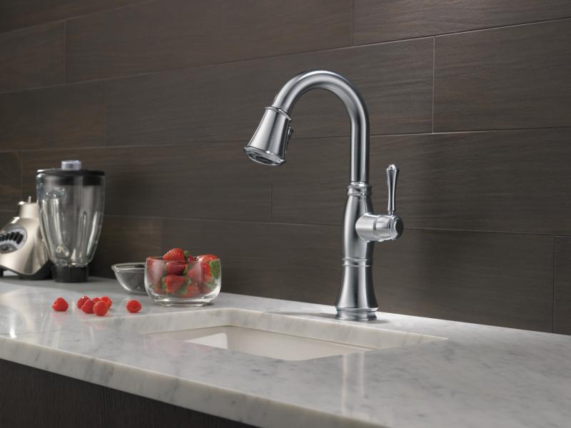 DELTA Cassidy Single Handle Pull-Down Bar/Prep Faucet — Lumicoat® Arctic Stainless
