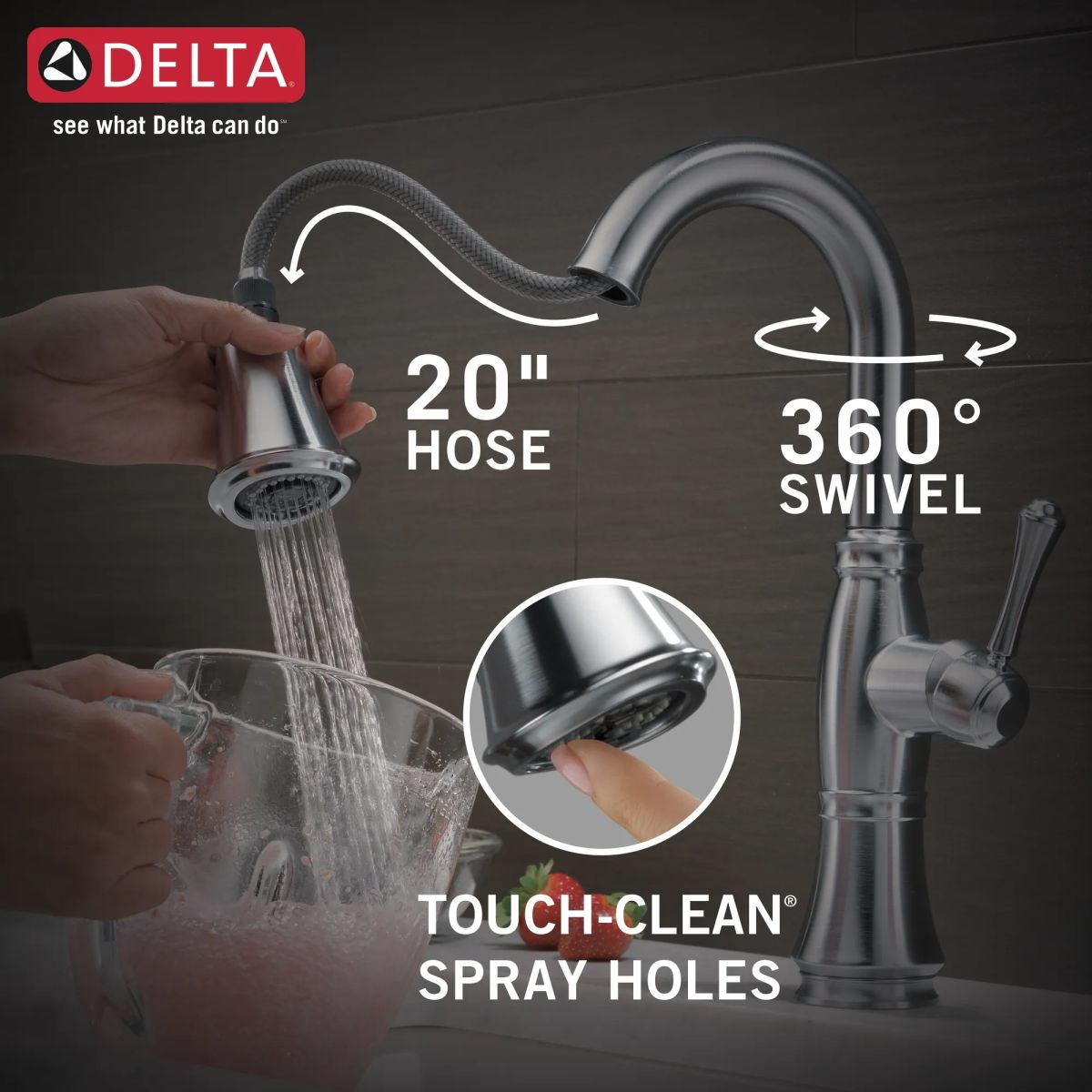 DELTA Cassidy Single Handle Pull-Down Bar/Prep Faucet — Lumicoat® Arctic Stainless