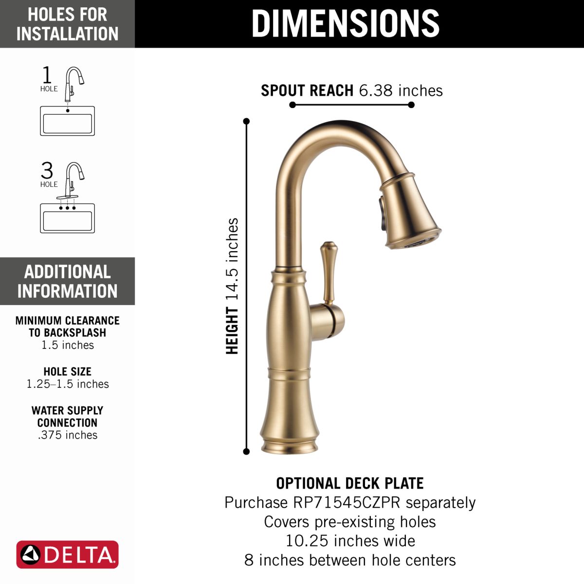 DELTA Cassidy Single Handle Pull-Down Bar/Prep Faucet — Lumicoat® Champagne Bronze