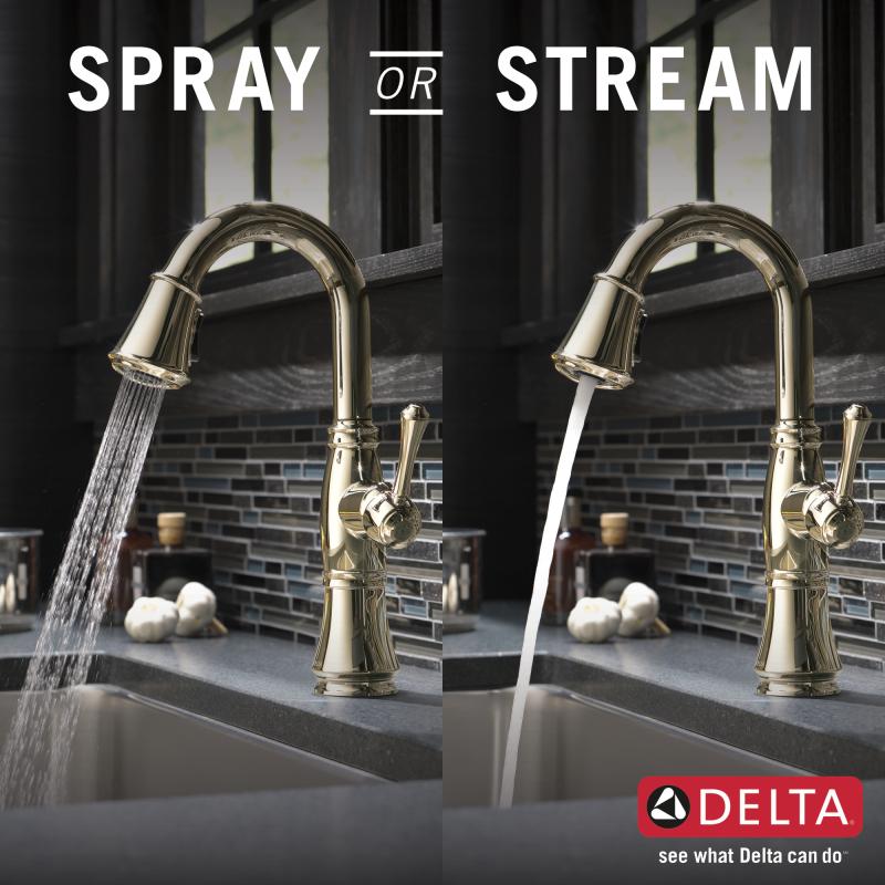 DELTA Cassidy Single Handle Pull-Down Bar/Prep Faucet — Lumicoat® Polished Nickel
