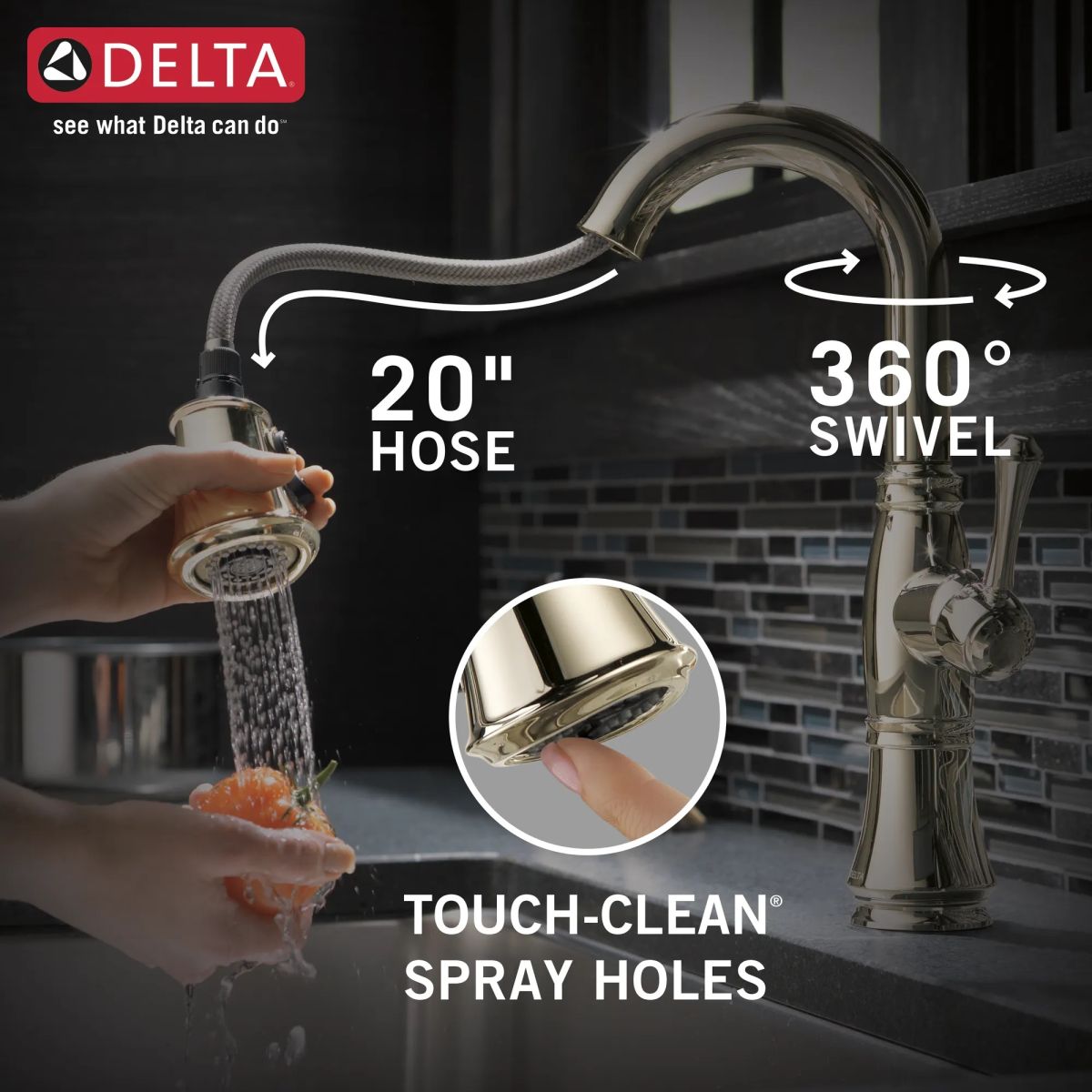 DELTA Cassidy Single Handle Pull-Down Bar/Prep Faucet — Lumicoat® Polished Nickel