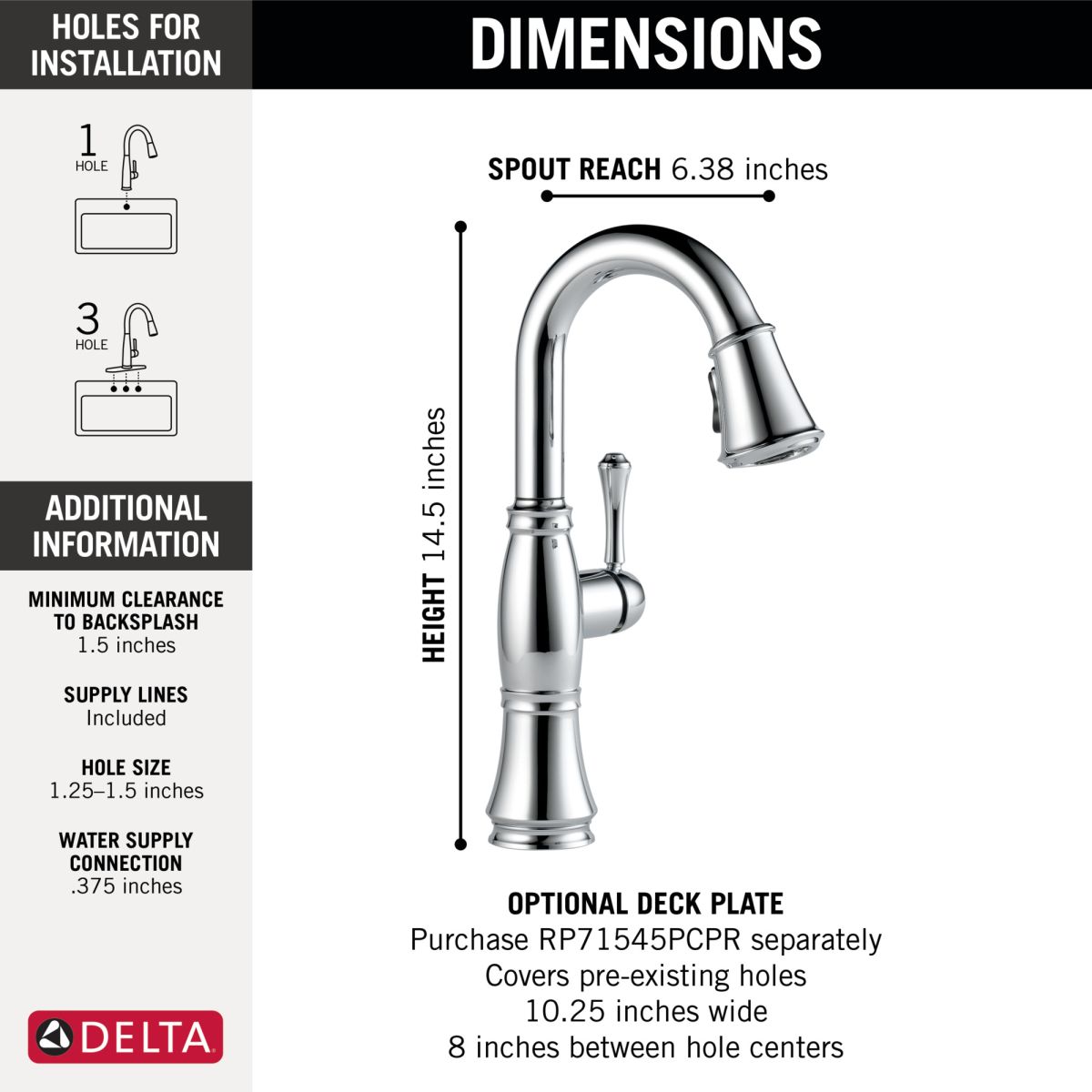 DELTA Cassidy Single Handle Pull-Down Bar/Prep Faucet — Lumicoat® Chrome