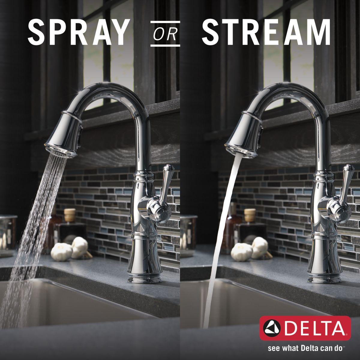 DELTA Cassidy Single Handle Pull-Down Bar/Prep Faucet — Lumicoat® Chrome