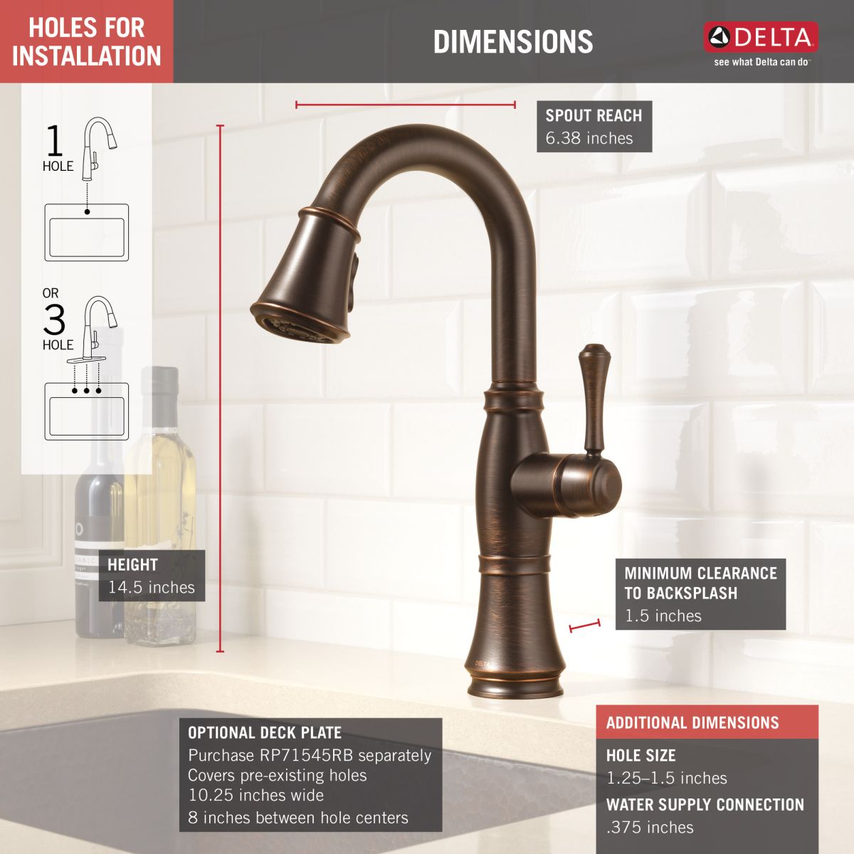 DELTA Cassidy Single Handle Pull-Down Bar / Prep Faucet — Venetian Bronze