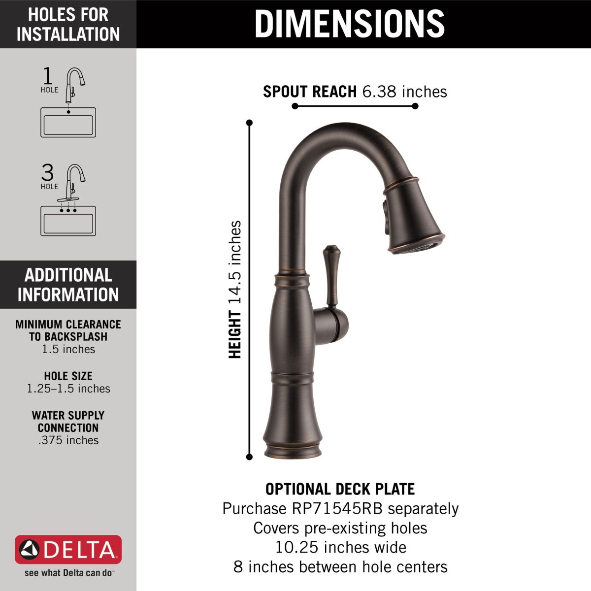 DELTA Cassidy Single Handle Pull-Down Bar / Prep Faucet — Venetian Bronze
