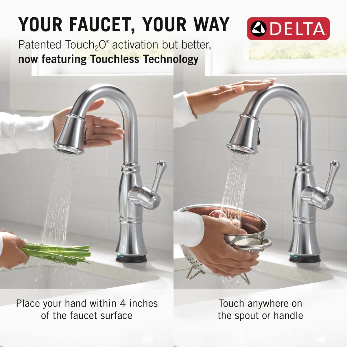 DELTA Cassidy Touch2O Bar / Prep Faucet with Touchless Technology — Lumicoat® Arctic Stainless