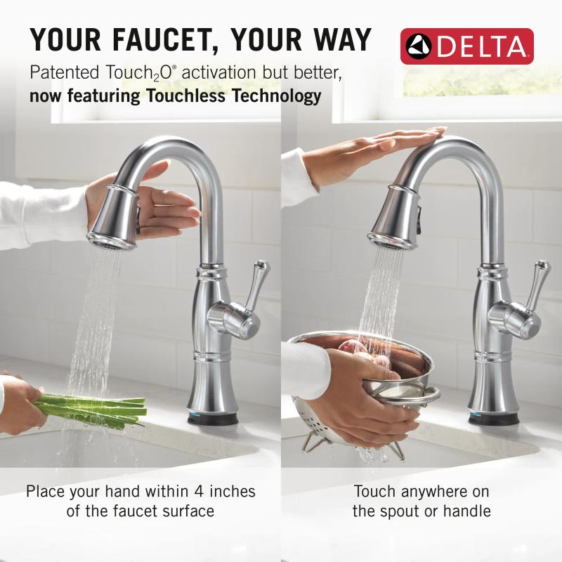 DELTA Cassidy Touch2O Bar / Prep Faucet with Touchless Technology — Lumicoat® Arctic Stainless