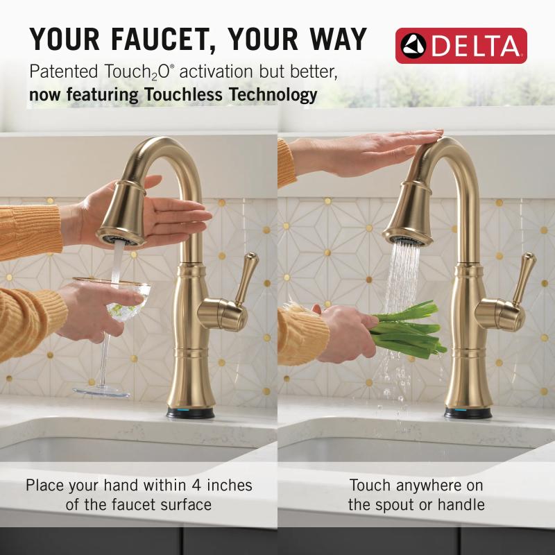 DELTA Cassidy Touch2O Bar / Prep Faucet with Touchless Technology — Lumicoat® Champagne Bronze