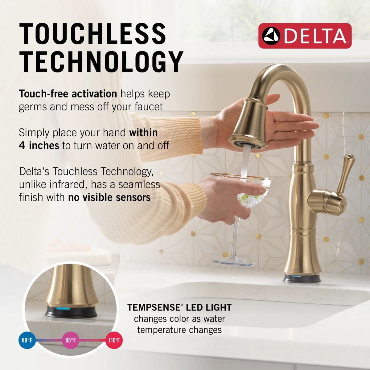 DELTA Cassidy Touch2O Bar / Prep Faucet with Touchless Technology — Lumicoat® Champagne Bronze