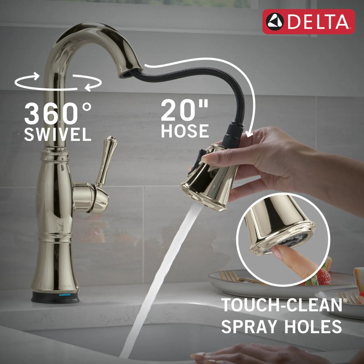 DELTA Cassidy Touch2O Bar / Prep Faucet with Touchless Technology — Lumicoat® Polished Nickel