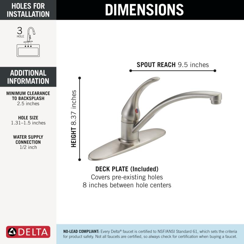 DELTA Foundations Single Handle Kitchen Faucet — Stainless
