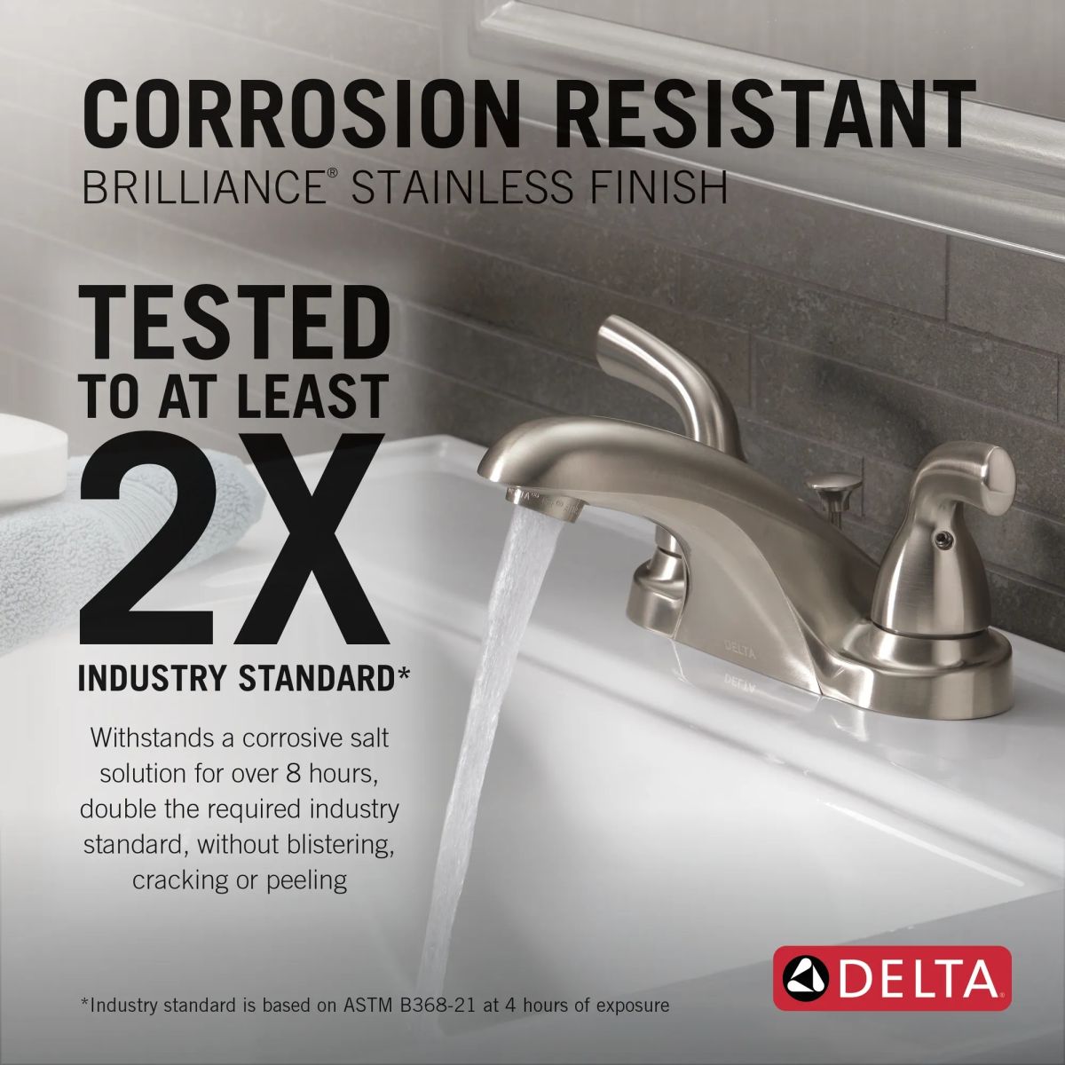DELTA Foundations Two Handle Centerset Bathroom Faucet — Stainless