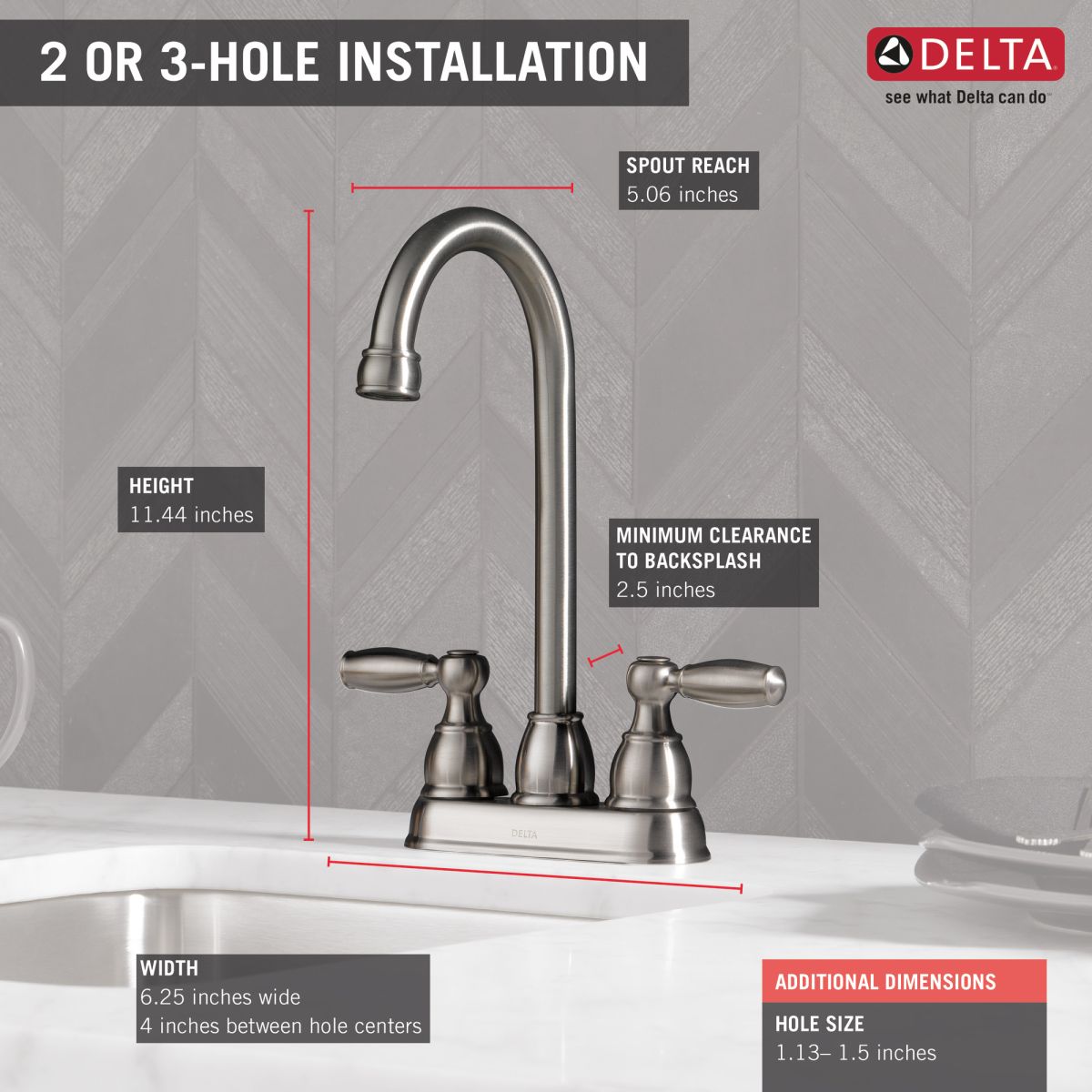 DELTA Foundations Two Handle Bar / Prep Faucet — Stainless