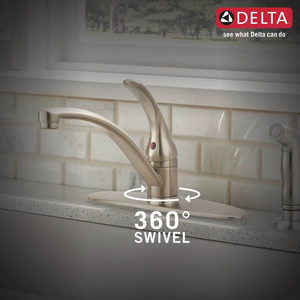 DELTA Foundations Single Handle Kitchen Faucet with Spray — Stainless