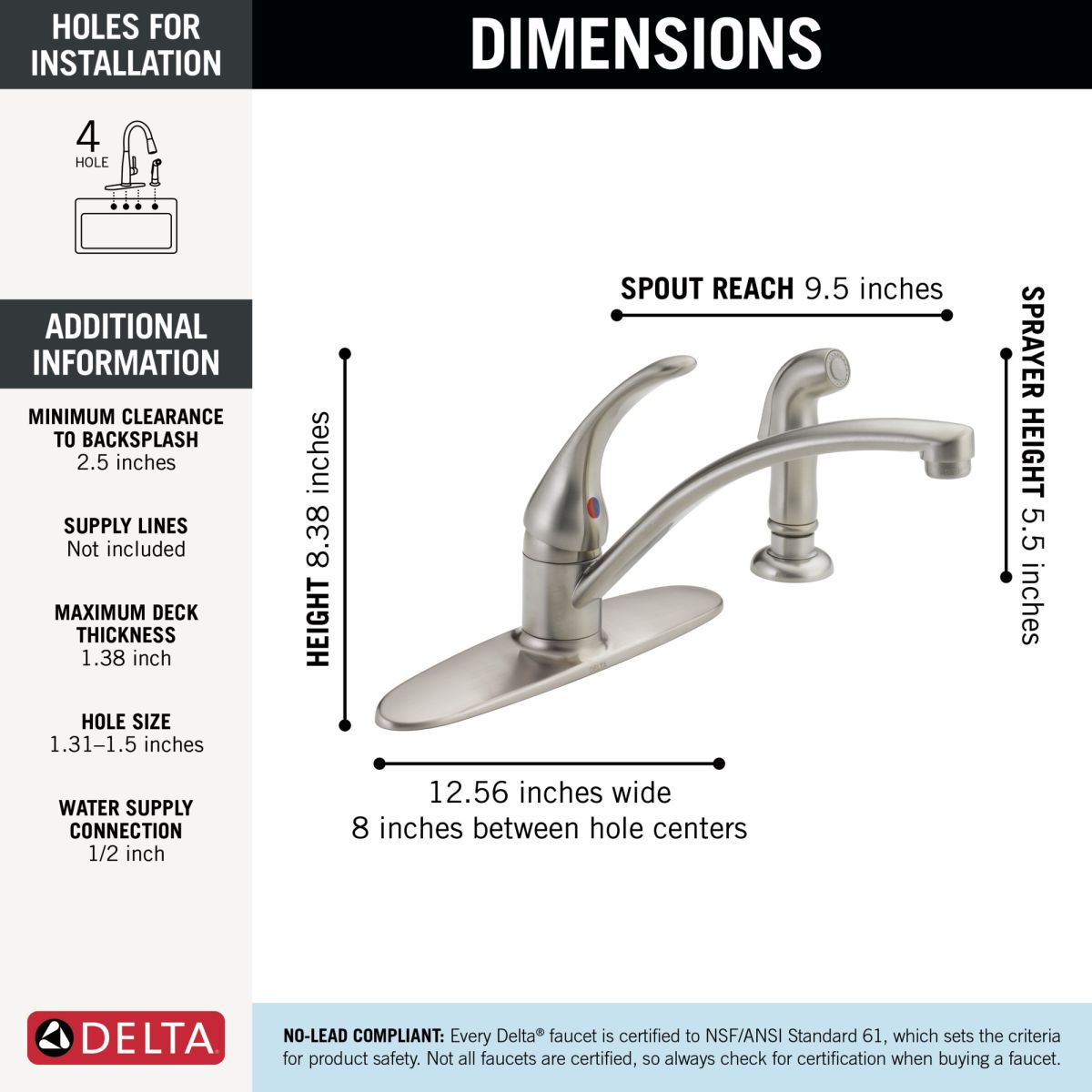 DELTA Foundations Single Handle Kitchen Faucet with Spray — Stainless