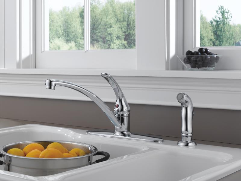 DELTA Foundations Single Handle Kitchen Faucet with Spray — Chrome