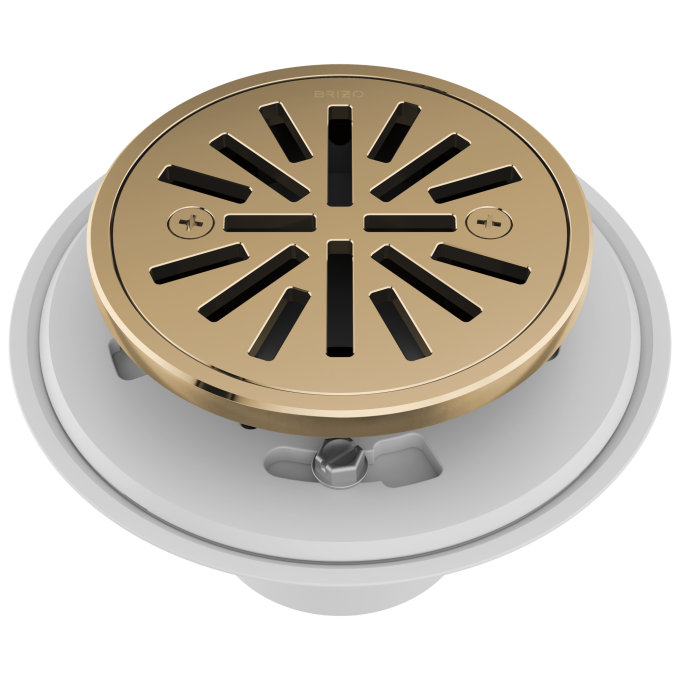 BRIZO 4" Tile-In Round Shower Drain — Polished Gold
