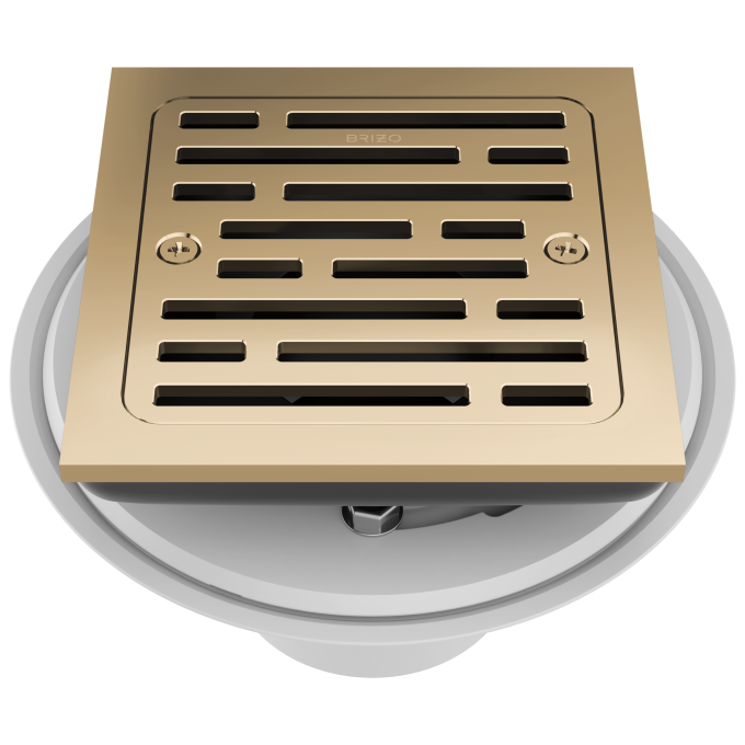 BRIZO 4" Tile-In Square Shower Drain — Polished Gold