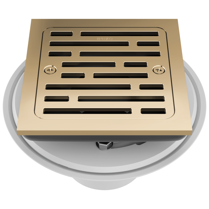 BRIZO 4" Tile-In Square Shower Drain — Polished Gold