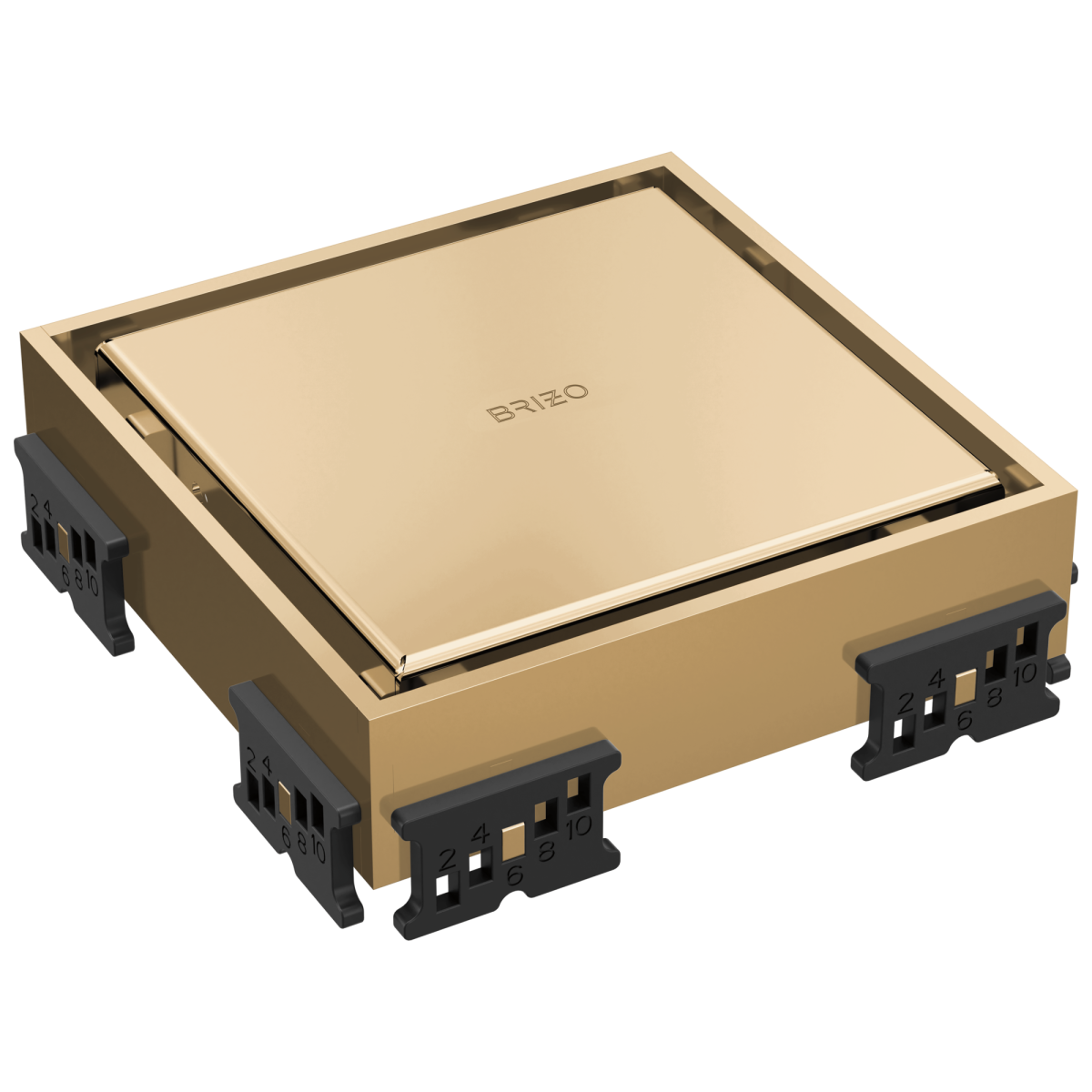 BRIZO 4" Reversible Square Point Shower Drain — Polished Gold