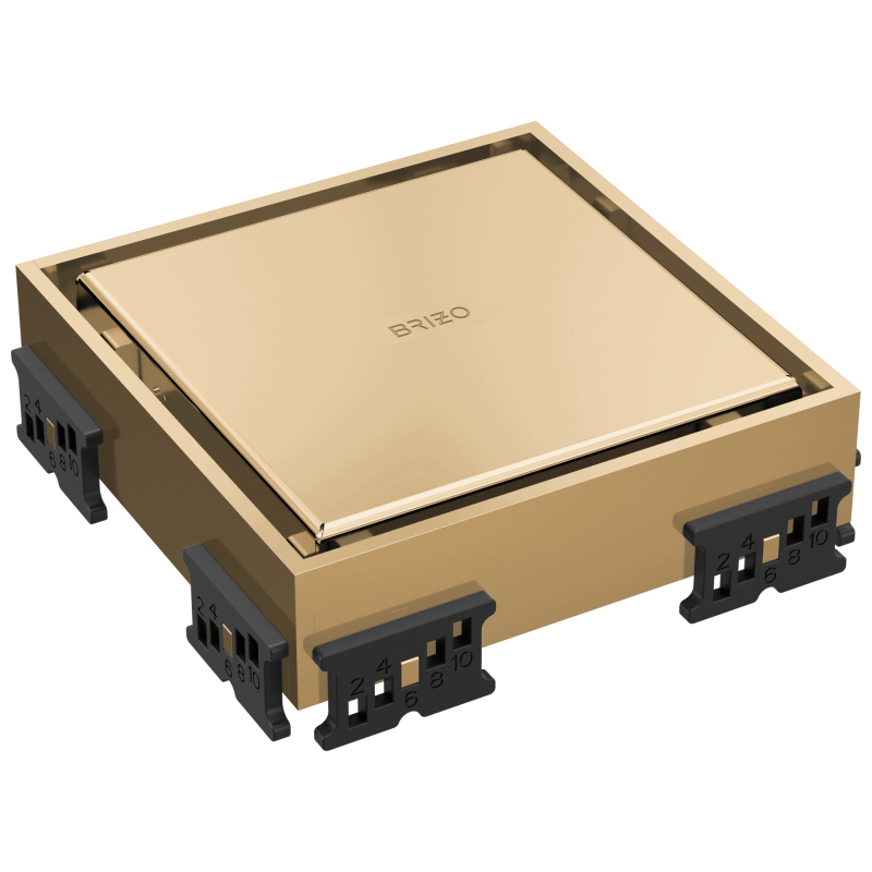 BRIZO 4" Reversible Square Point Shower Drain — Polished Gold