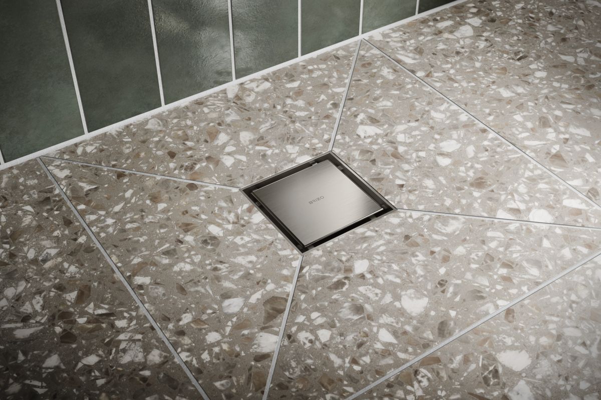 BRIZO 4" Reversible Square Point Shower Drain — Luxe Steel