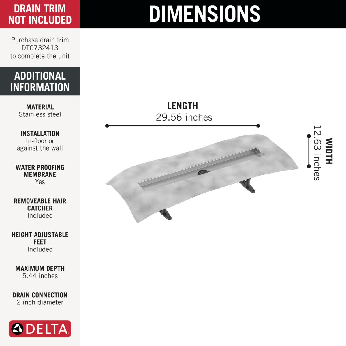 DELTA 24" Linear Shower Drain Rough — Not Applicable