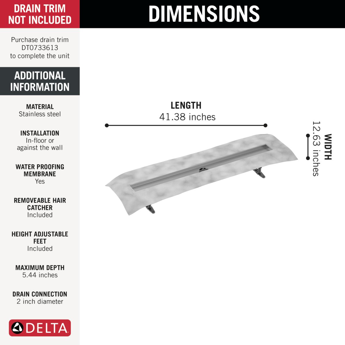 DELTA 36" Linear Shower Drain Rough — Not Applicable