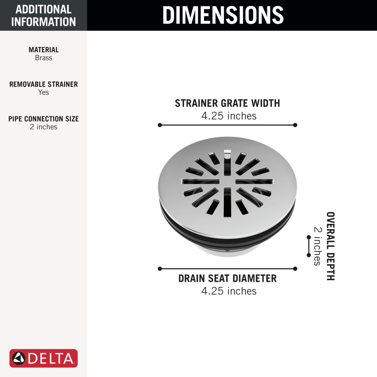 DELTA 4" Prefab Round Shower Drain — Chrome